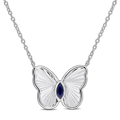 Julianna B Sterling Silver Created Sapphire Butterfly 17" Pendant