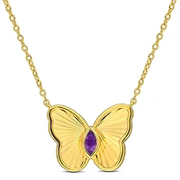 Julianna B Yellow Plated Sterling Silver Amethyst Butterfly 17" Pendant