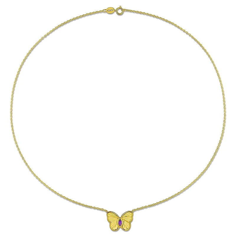 Julianna B Yellow Plated Sterling Silver Amethyst Butterfly 17" Pendant