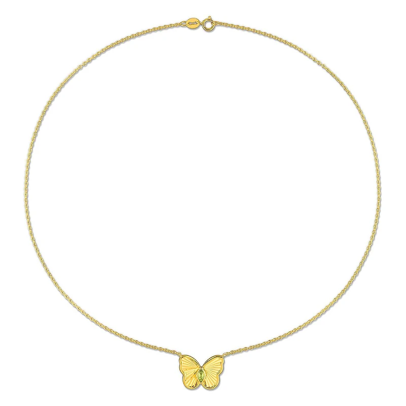Julianna B Yellow Plated Sterling Silver Peridot Butterfly 17" Pendant