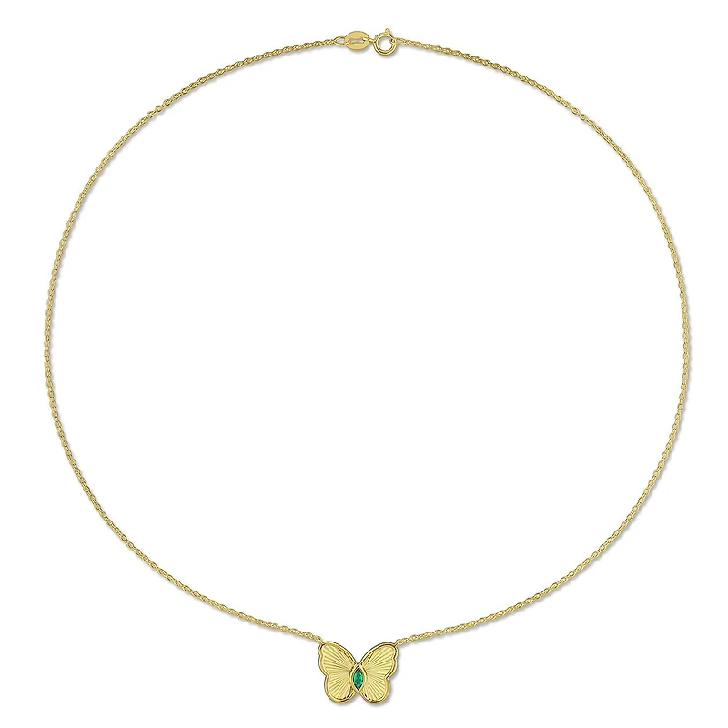Julianna B Yellow Plated Sterling Silver Created Emerald Butterfly 17" Pendant