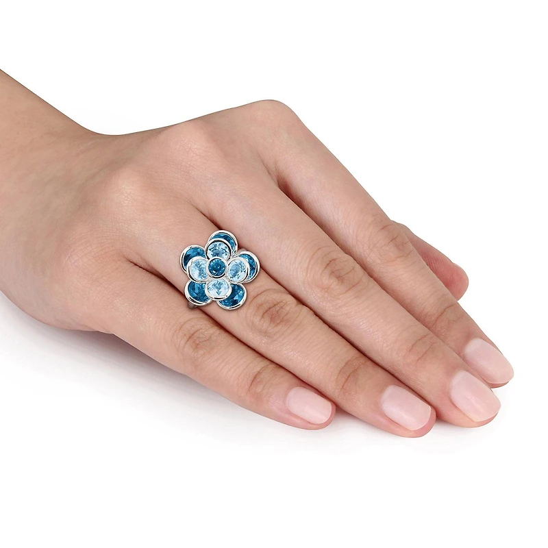 JULIANNA B Sterling Silver London Blue & Sky Topaz Flower Ring