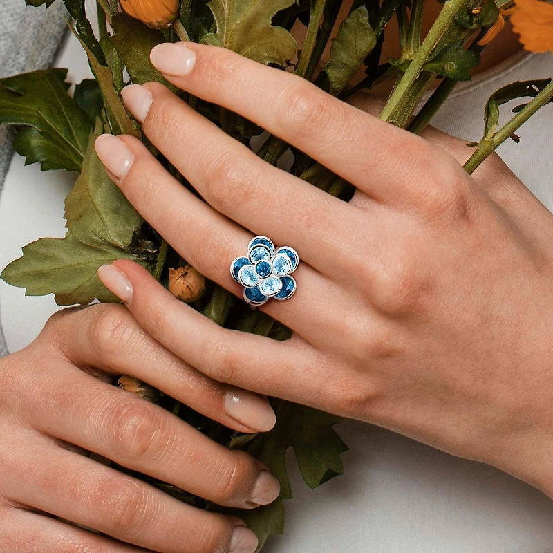 JULIANNA B Sterling Silver London Blue & Sky Topaz Flower Ring