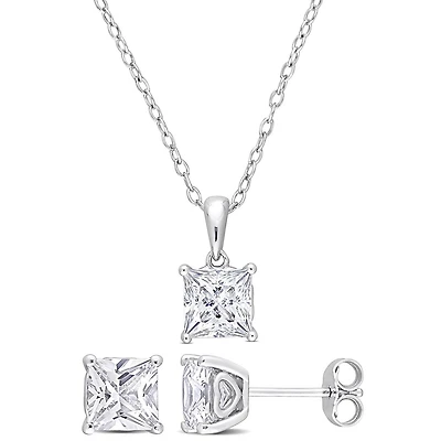 Julianna B Sterling Silver Created White Sapphire Earrings 18" Pendant Set