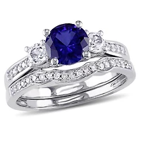 JULIANNA B 10K White Gold Created Sapphire & Diamond Bridal Set