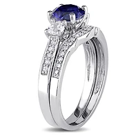 JULIANNA B 10K White Gold Created Sapphire & Diamond Bridal Set