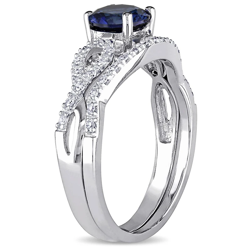 JULIANNA B 10K White Gold Created Sapphire & Diamond Bridal Set