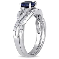 JULIANNA B 10K White Gold Created Sapphire & Diamond Bridal Set
