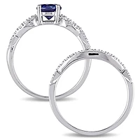 JULIANNA B 10K White Gold Created Sapphire & Diamond Bridal Set