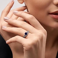 JULIANNA B 10K White Gold Created Sapphire & Diamond Bridal Set