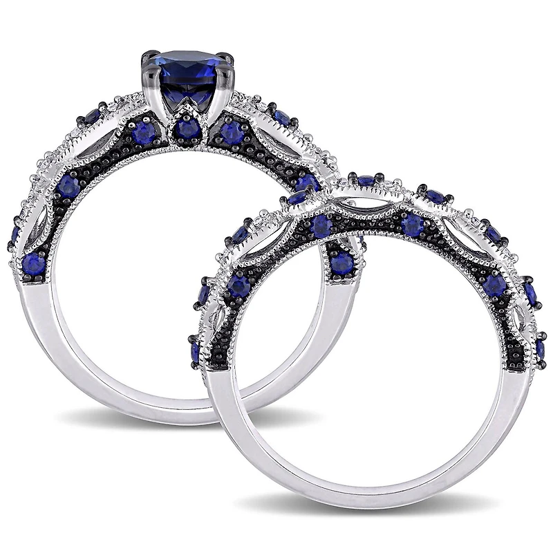 Julianna B 10K White Gold Created Sapphire & Diamond Bridal Set