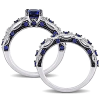 Julianna B 10K White Gold Created Sapphire & Diamond Bridal Set