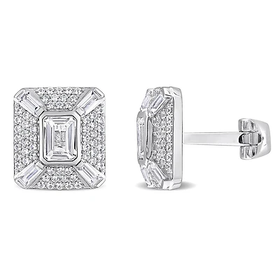 Julianna B Sterling Silver Created White Sapphire Cufflinks