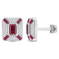 Julianna B Sterling Silver Created Ruby & Created White Sapphire Cufflinks
