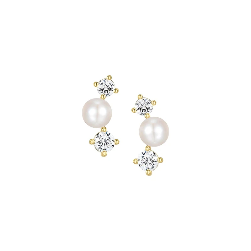 Reign White Pearl & Cubic Zirconia Curved Stud Earrings