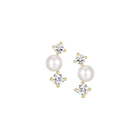 Reign White Pearl & Cubic Zirconia Curved Stud Earrings