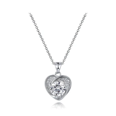 Sterling Silver Cubic Zirconia Heart Halo 19" Pendant