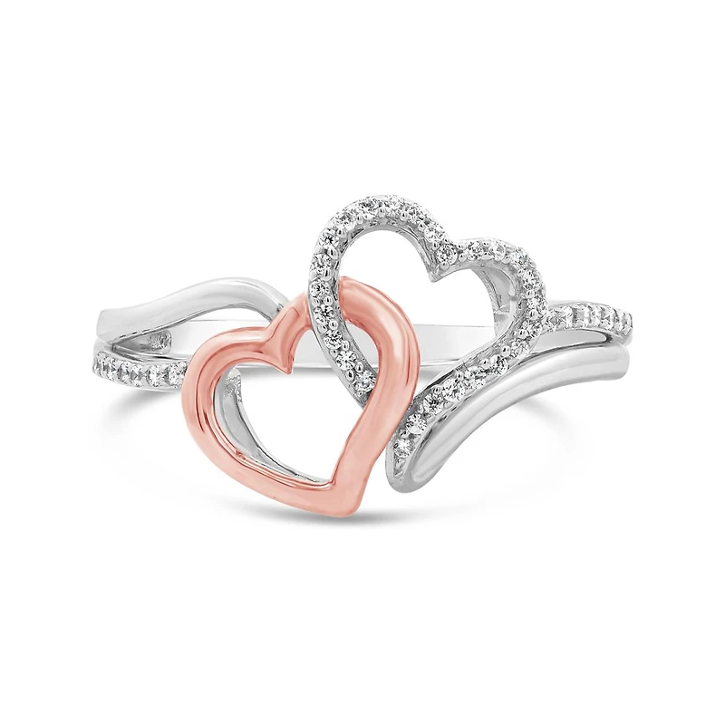 0.10CTW Diamond Double Heart Promise Ring in Sterling Silver & 10K Rose Gold