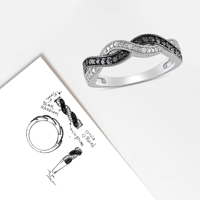 Julianna B 0.10CTW Black & White Diamond Fashion Ring Sterling Silver