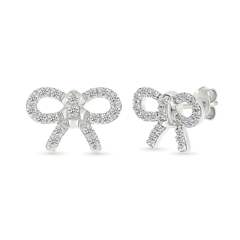 0.23CTW Diamond Bow Stud Earrings in 10K White Gold