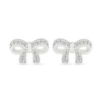 Diamond Bow Stud Earrings in Sterling Silver
