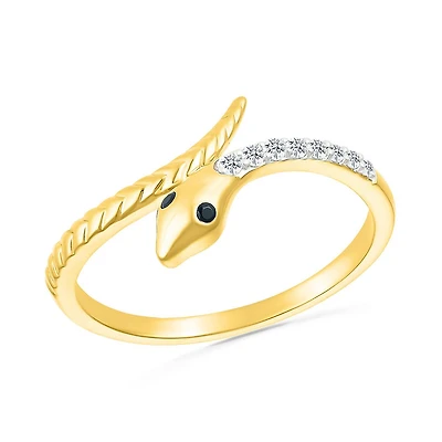 Black & White Diamond Snake Ring in 10K Yellow Gold