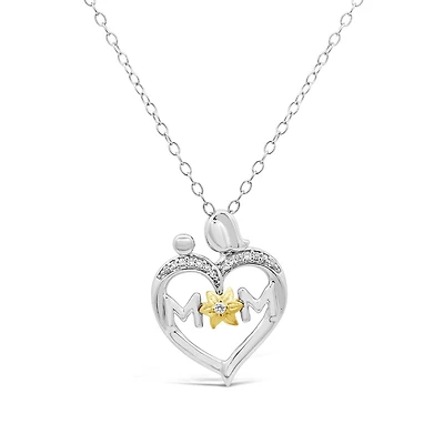 Loving Hearts Diamond Mom and Child Heart Pendant in Sterling Silver
