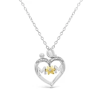 Loving Hearts Diamond Mom and Child Heart Pendant in Sterling Silver