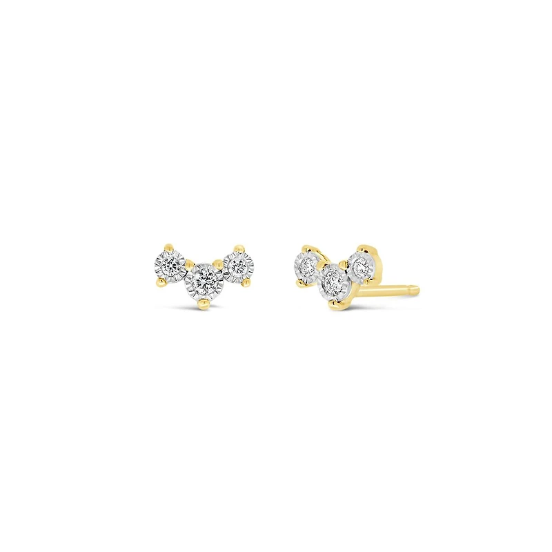 Glacier Fire Canadian 0.12CTW Three Stone Diamond Earrings in 10K Yellow Gold