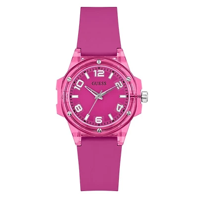 Guess Women's Transparent Pink Mini Hype Watch