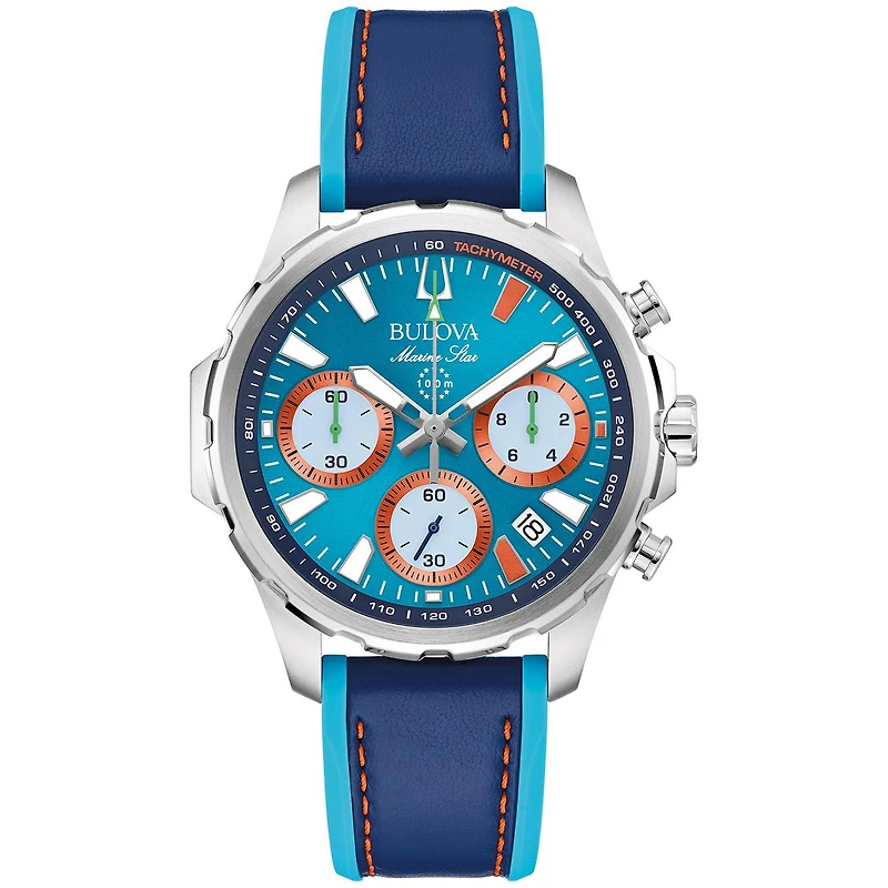 Bulova Men's Silver-Tone Blue E1 Team Miami Marine Star Watch
