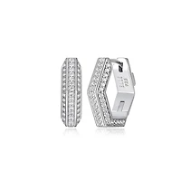 ELLE "Cheer" Rhodium Plated White Sapphire Hexagon Hoop Earrings