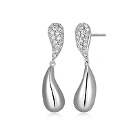 ELLE "Raindrop" Rhodium Plated Cubic Zirconia & Polish Drop Stud Earrings