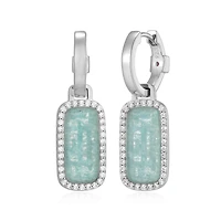 ELLE "Allure" Rhodium Plated Amazonite & Cubic Zirconia Halo Hoop Earrings