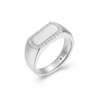 ELLE "Allure" Rhodium Plated High Polish Cubic Zirconia Halo ID Ring