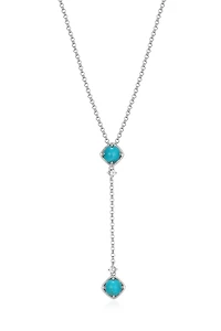 ELLE "Sway" Rhodium Plated Round Turquoise & White Topaz Y-Necklace