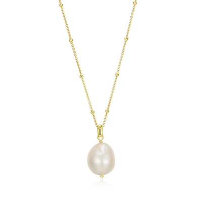 ELLE "Genesis" 18K Gold Plated Oval White Pearl Beaded Chain Necklace
