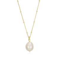 ELLE "Genesis" 18K Gold Plated Oval White Pearl Beaded Chain Necklace