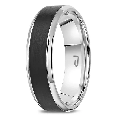 10K White Gold 6mm Carved Band with Black Enamel