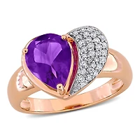 Julianna B 10K Rose Gold African Amethyst & Diamond Heart Ring