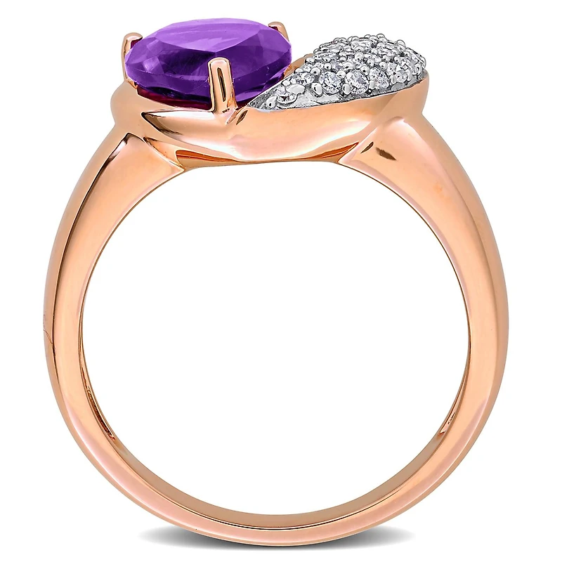 Julianna B 10K Rose Gold African Amethyst & Diamond Heart Ring