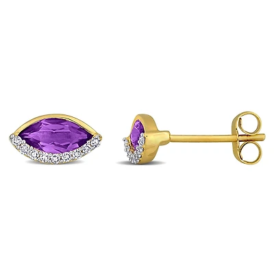 Julianna B 14K Yellow Gold Marquise Amethyst & Diamond Stud Earrings