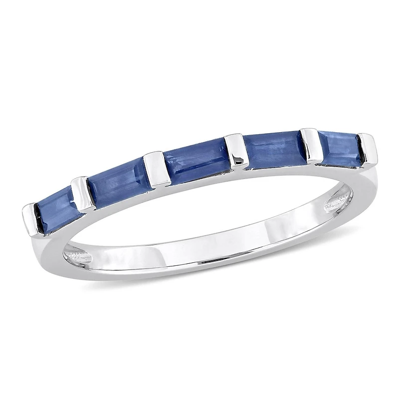 Julianna B 10K White Gold Baguette-Cut Blue Sapphire & Diamond Anniversary Band