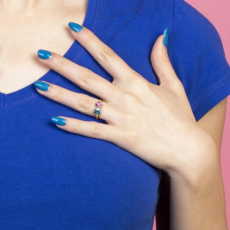 Julianna B 14K Yellow Gold Blue and Pink Spinel 2-Stone Ring