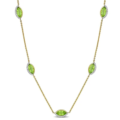 Julianna B 14K Yellow Gold Peridot & Diamond 17" Station Necklace