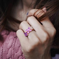 Julianna B Rose Plated Sterling Silver Amethyst & Diamond Floral Ring Set