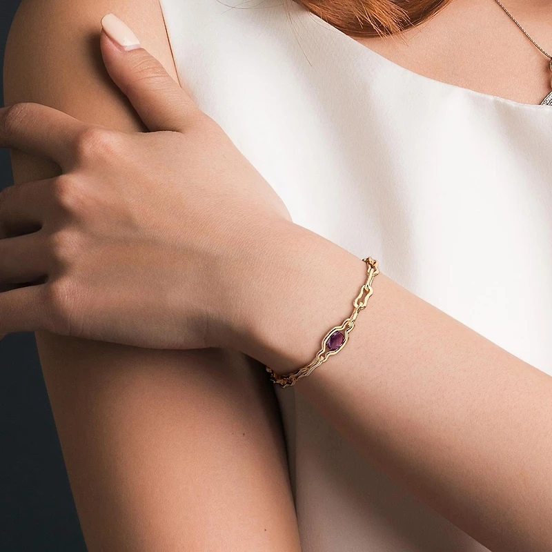 Julianna B Yellow Plated Sterling Silver Amethyst 7.25" Link Bracelet