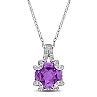 Julianna B Sterling Silver Amethyst and White Topaz 18" Drop Pendant with Chain