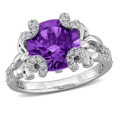 Julianna B Sterling Silver Amethyst and White Topaz Cocktail Ring
