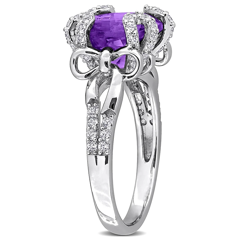 Julianna B Sterling Silver Amethyst and White Topaz Cocktail Ring
